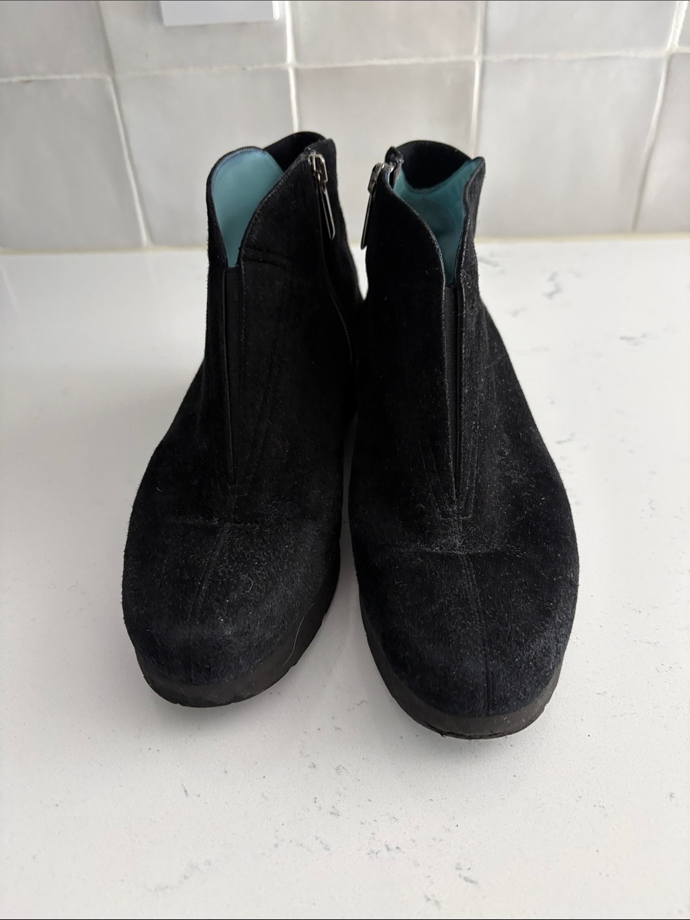 Thierry Rabotin Black Suede Ankle Zip Booties
